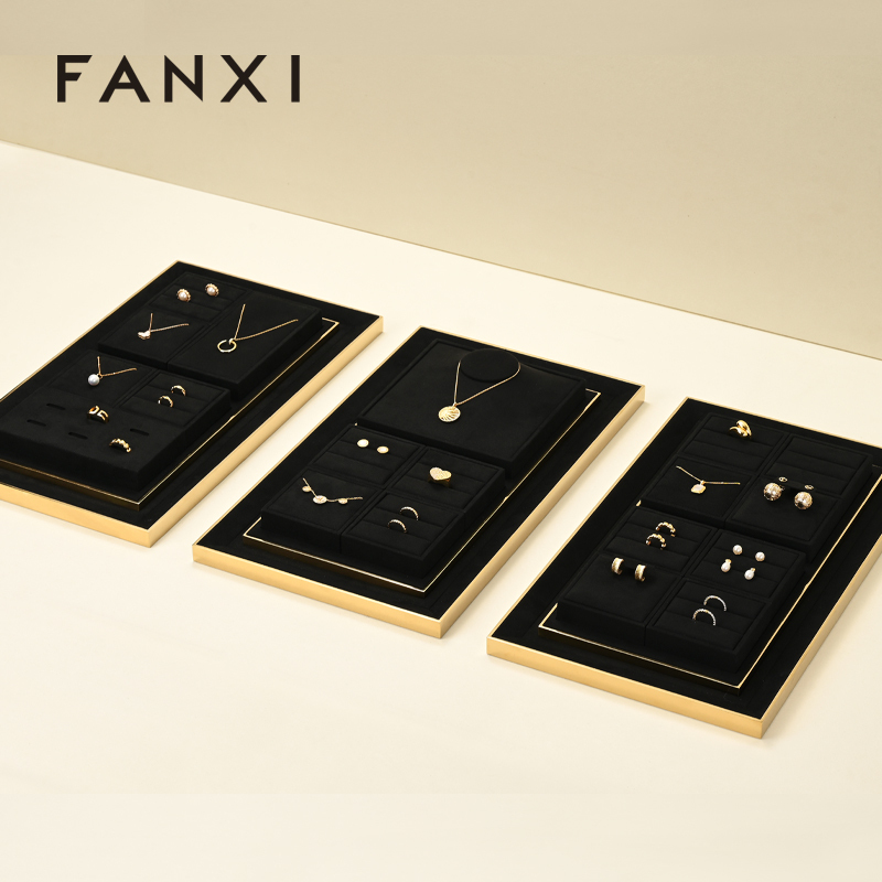 FANXI custom Black Metal Microfiber luxury jewellery display