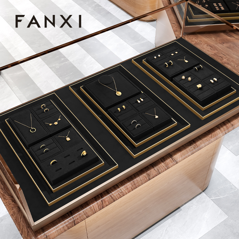 FANXI custom Black Metal Microfiber luxury jewellery display