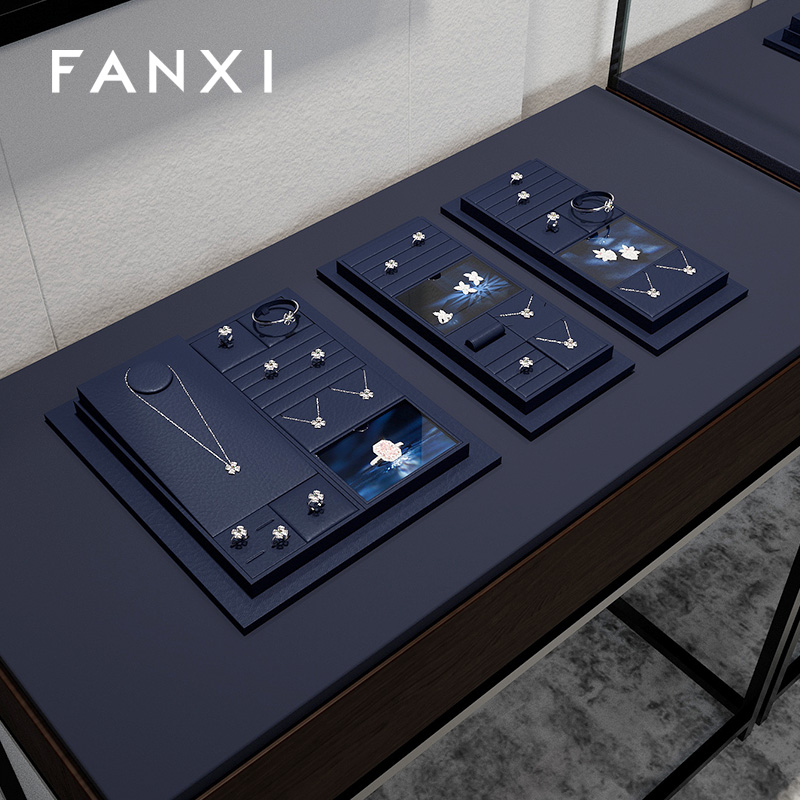 FANXI wholesale Blue PU leather jewellery necklace display
