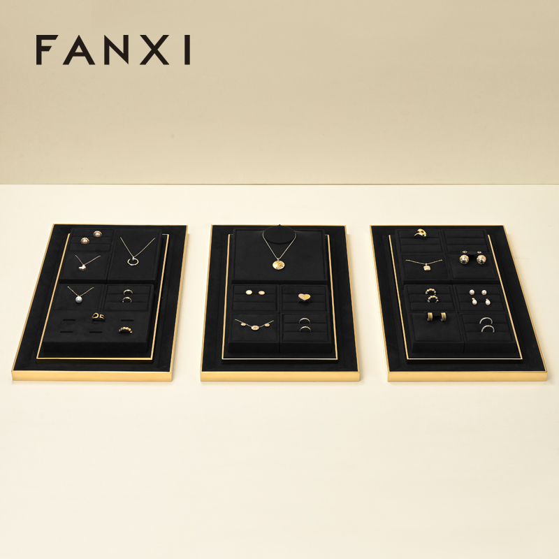 FANXI custom Black Metal Microfiber luxury jewellery display
