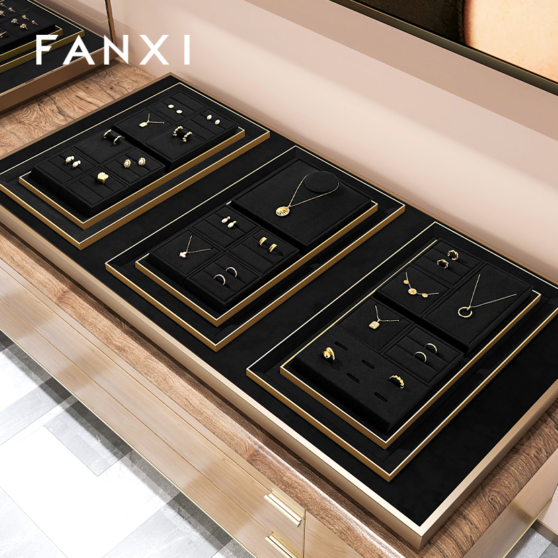 FANXI custom Black Metal Microfiber luxury jewellery display