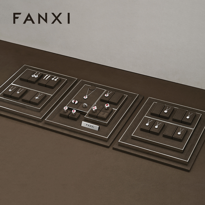 FANXI new arrival Brown Microfiber jewelry presentation