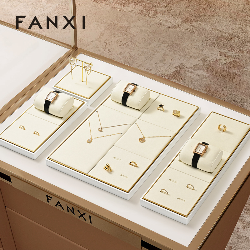 FANXI new arrival Beige Metal or Microfiber Jewelry Display