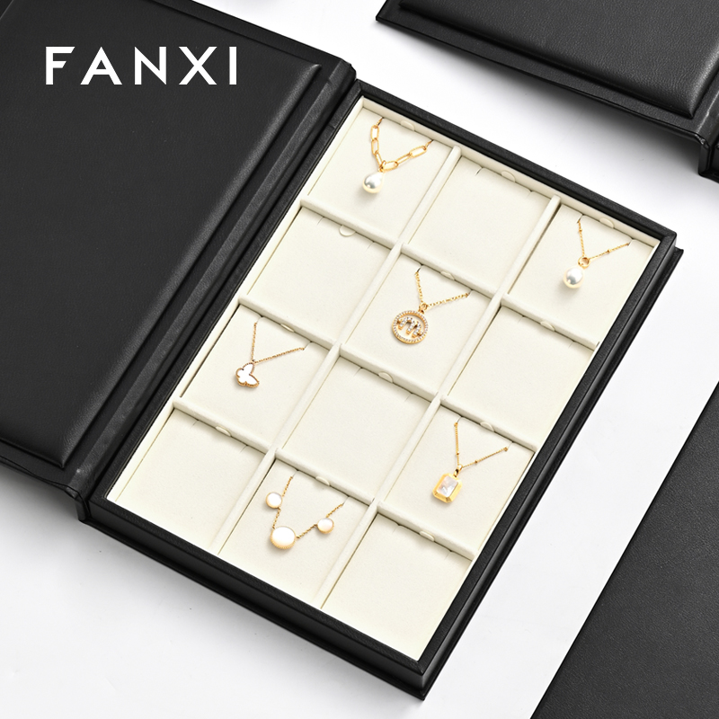 FANXI hot sale Beige PU leather jewelry organizer trays