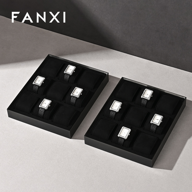 FANXI new arrival Black Microfiber metal watch display set