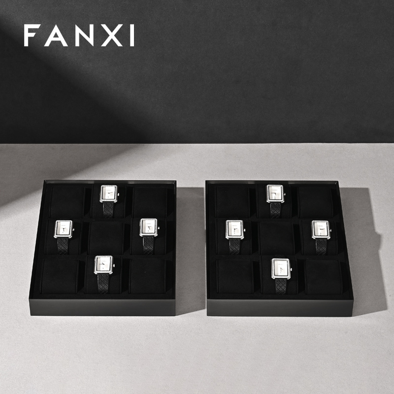 FANXI new arrival Black Microfiber metal watch display set