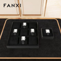 FANXI new arrival Black Microfiber metal watch display set