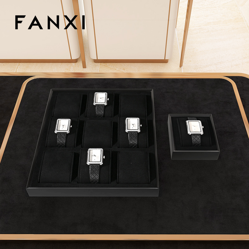 FANXI new arrival Black Microfiber metal watch display set