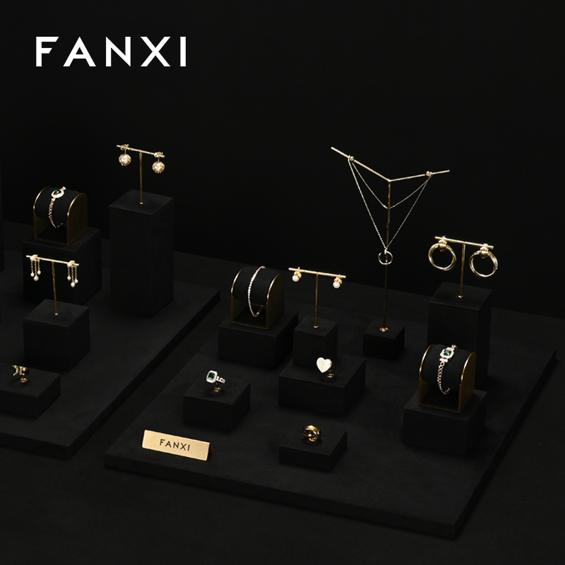 FANXI high end Black Microfiber jewelry display stand set