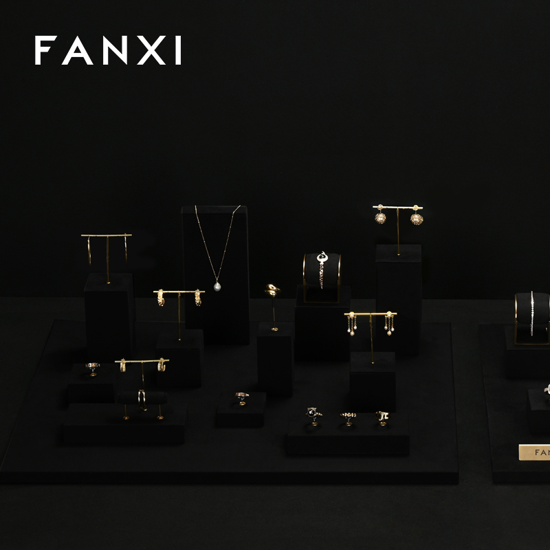 FANXI high end Black Microfiber jewelry display stand set
