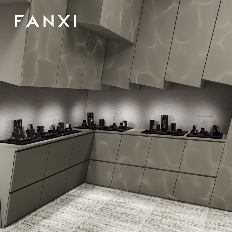 FANXI high end Black Microfiber jewelry display stand set