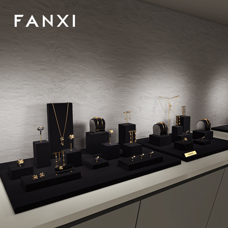 FANXI high end Black Microfiber jewelry display stand set