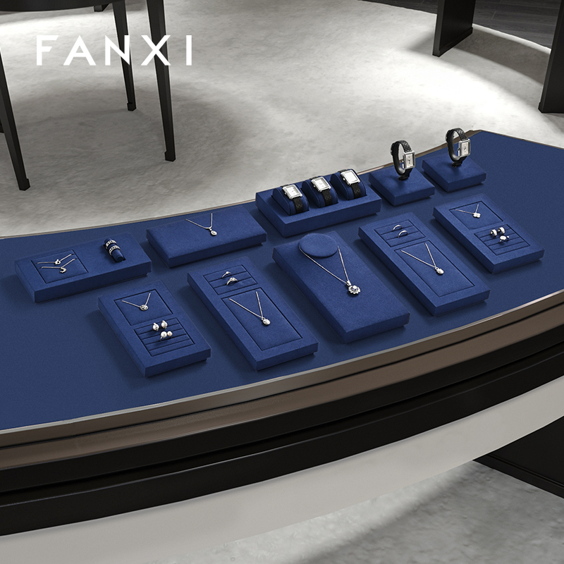 FANXI hot sale Blue Microfiber luxury Jewelry display tray