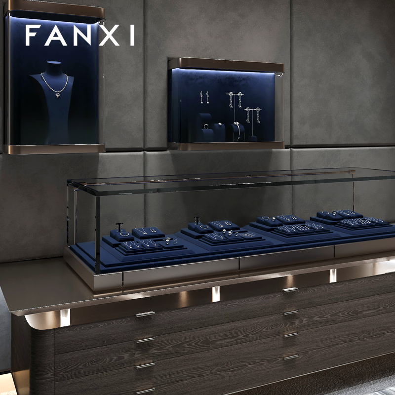 FANXI high quality Blue Microfiber luxurious jewelry display