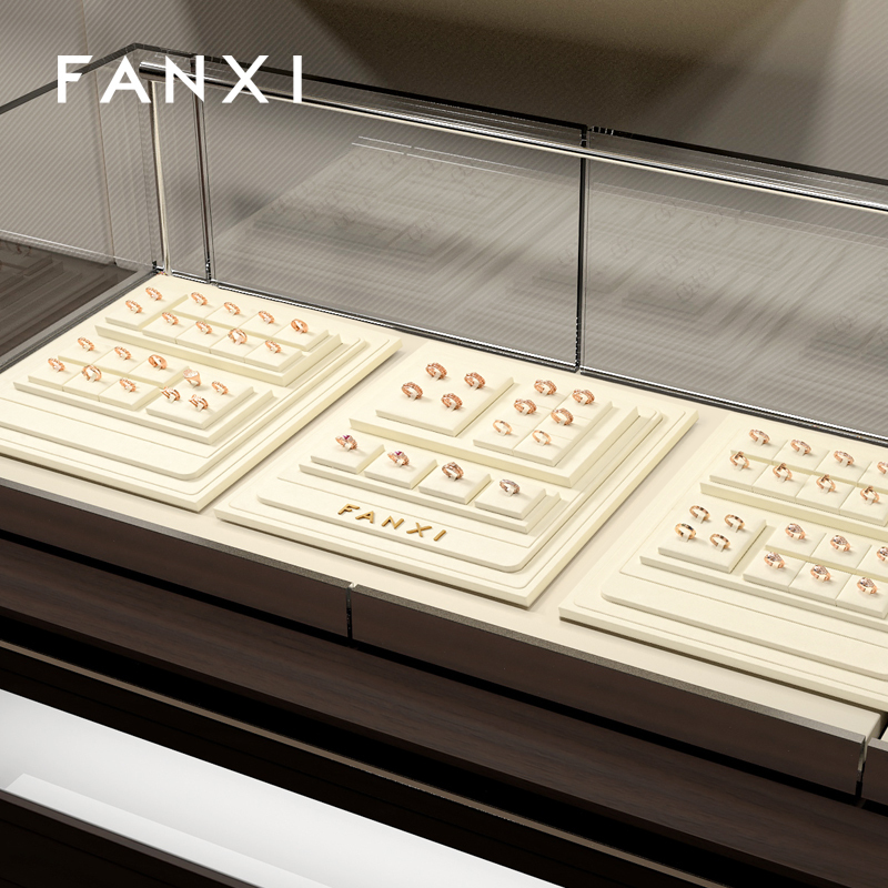 FANXI custom Beige Microfiber jewellery ring display