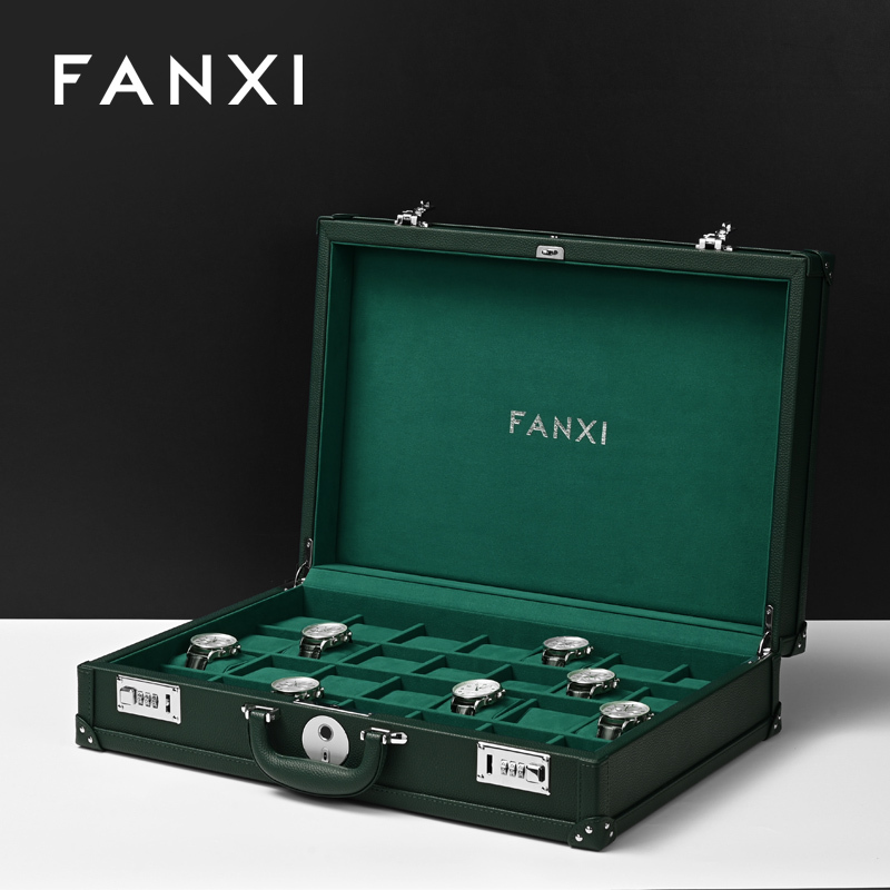 FANXI luxury Dark green leather Microfiber Watch storage suitcase