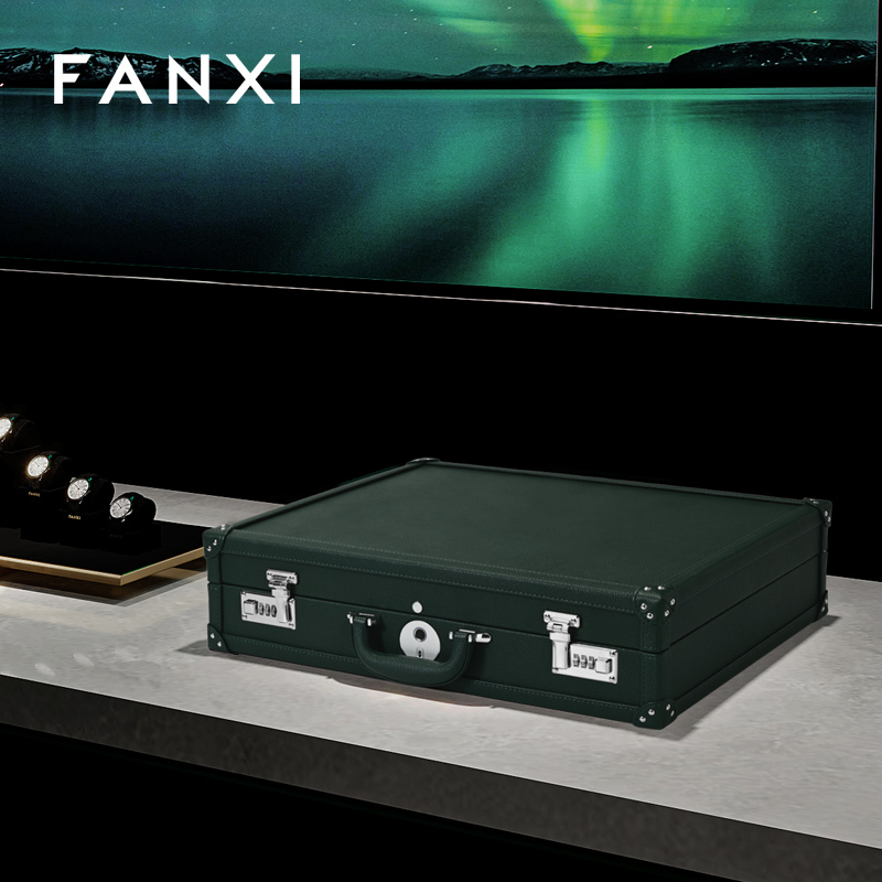 FANXI luxury Dark green leather Microfiber Watch storage suitcase