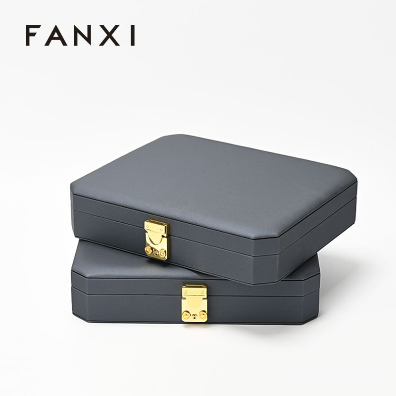 FANXI luxury blue leather microfiber Jewelry storage box
