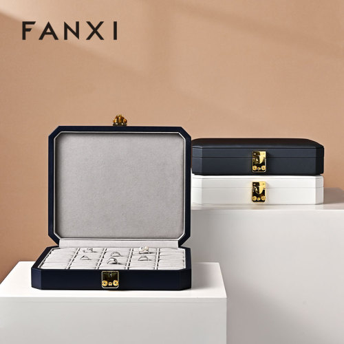 FANXI luxury blue leather microfiber Jewelry storage box