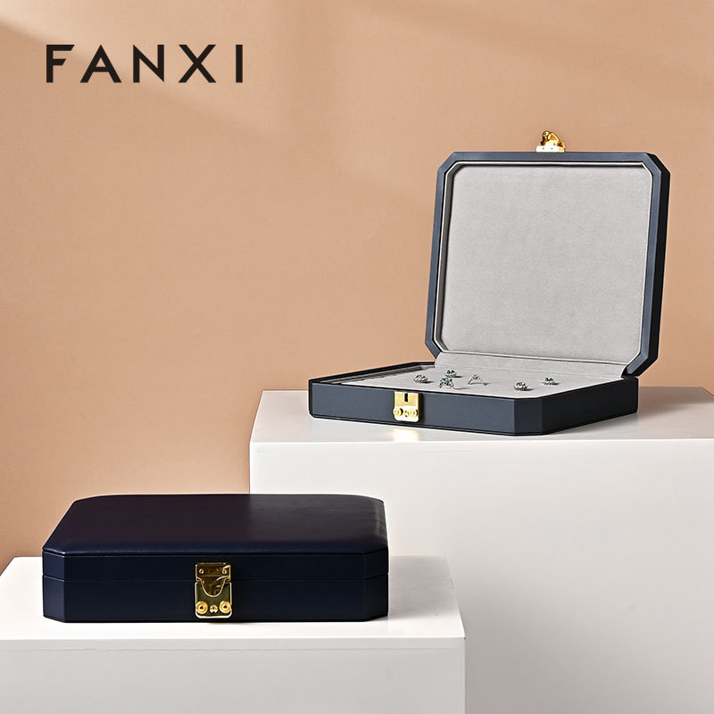 FANXI luxury blue leather microfiber Jewelry storage box