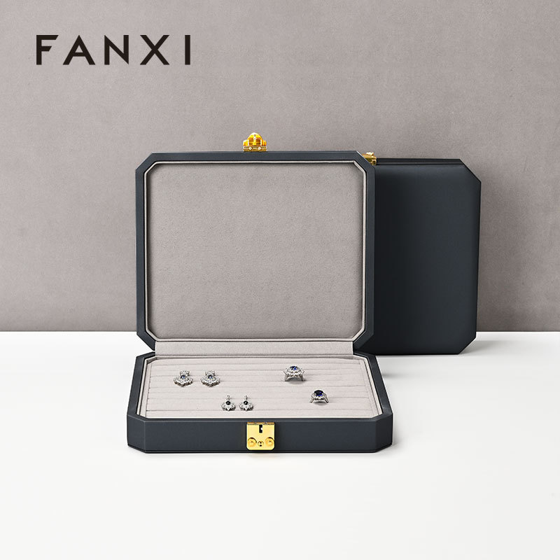 FANXI luxury blue leather microfiber Jewelry storage box