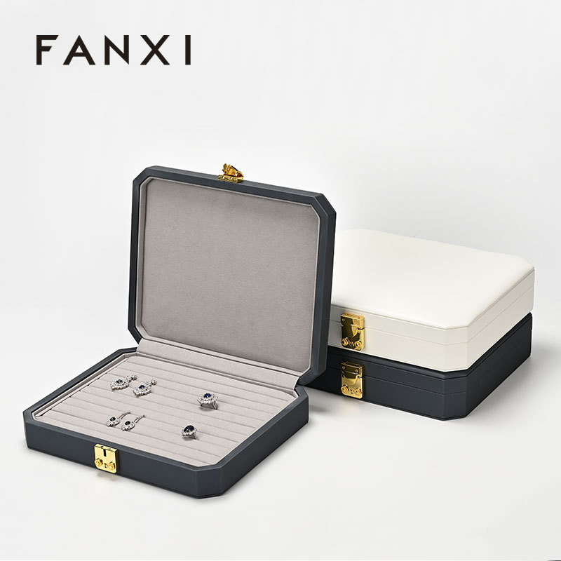 FANXI luxury blue leather microfiber Jewelry storage box