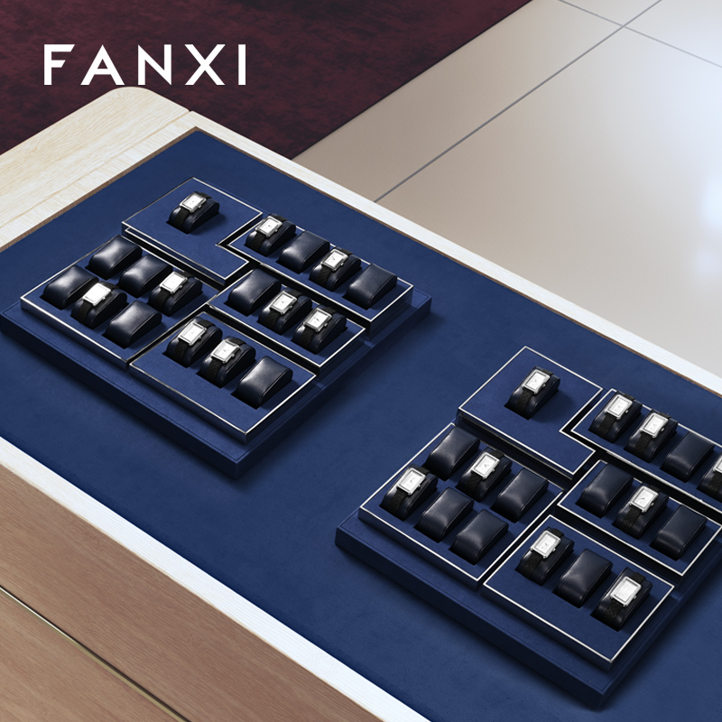 FANXI hot sale Blue Leather metal Watch display set