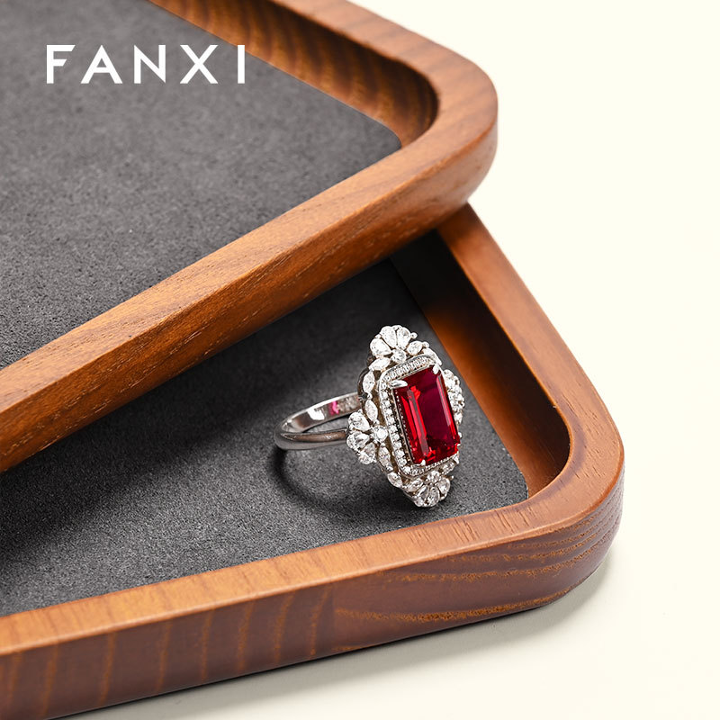 Solid wooden jewellery ring display jewelry tray