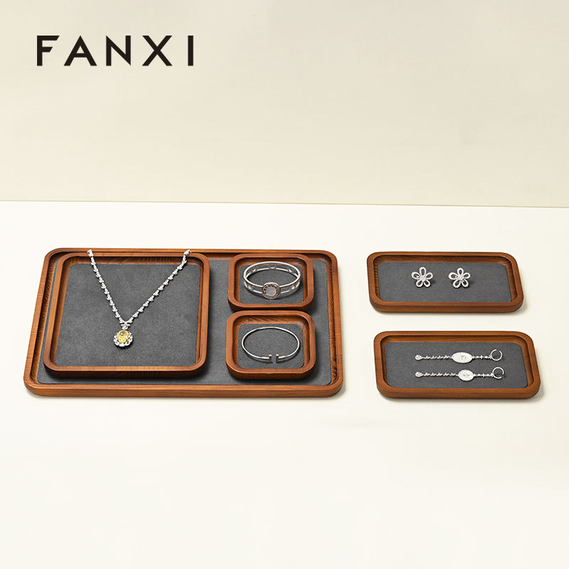 Solid wooden jewellery ring display jewelry tray