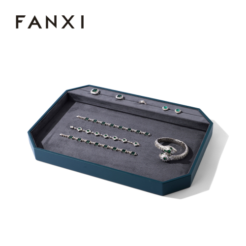FANXI Hot sale Leather and Suede Green Blue Jewelry Box
