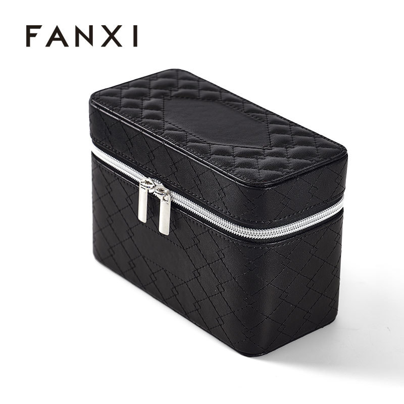 FANXI Custom Black leather microfber jewelry bag