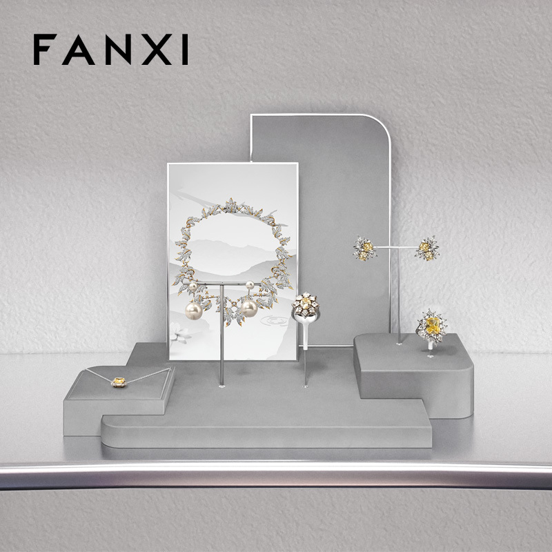 FANXI Factory Grey Microfiber metal Jewelry display set