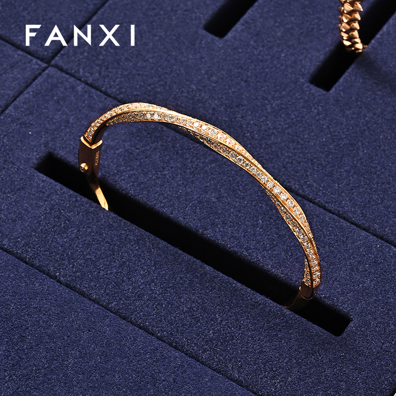 FANXI Fashion Blue Microfiber Jewelry Display Plate