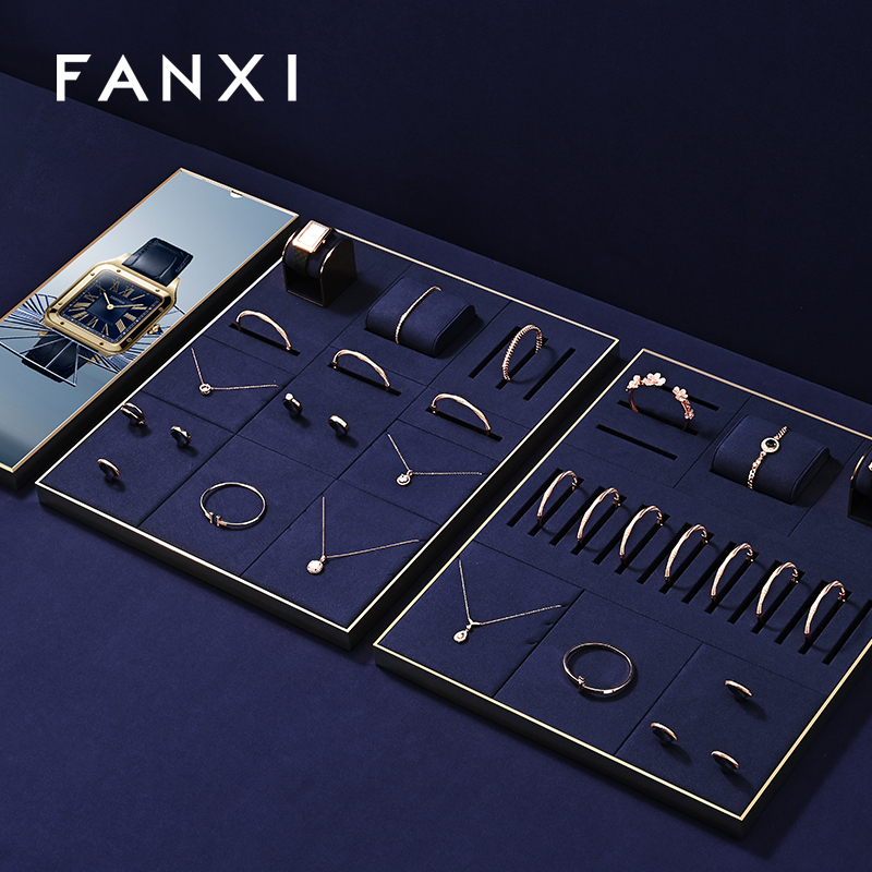 FANXI Fashion Blue Microfiber Jewelry Display Plate