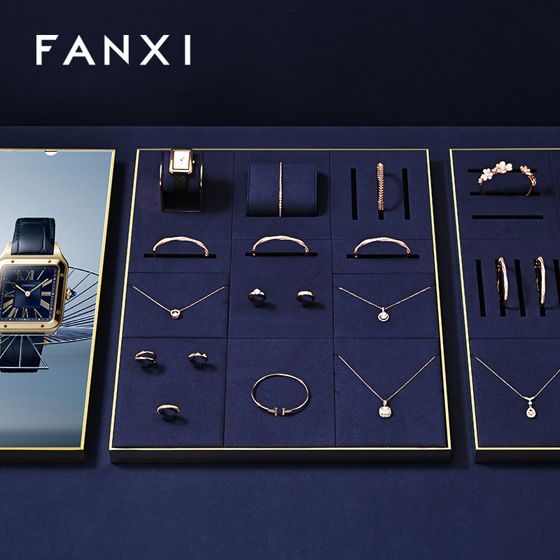 FANXI Fashion Blue Microfiber Jewelry Display Plate