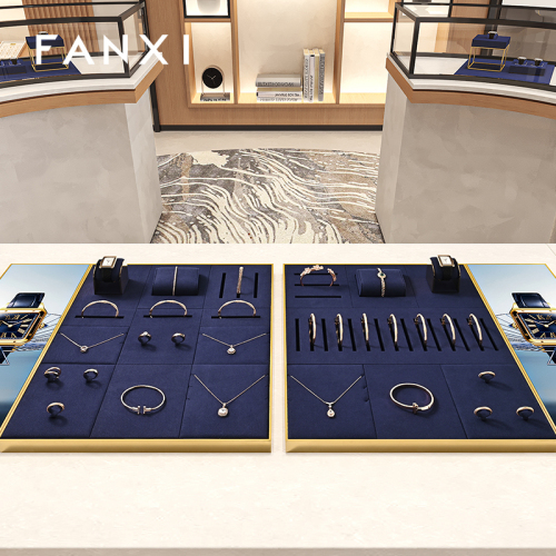 FANXI Fashion Blue Microfiber Jewelry Display Plate