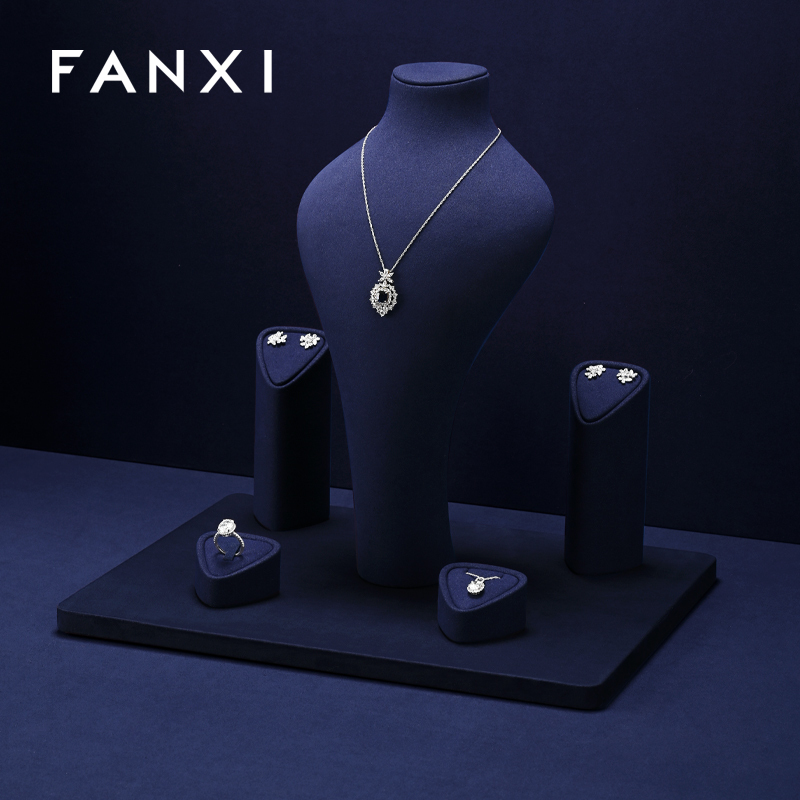 FANXI Hot sale Blue Microfiber Jewelry display set