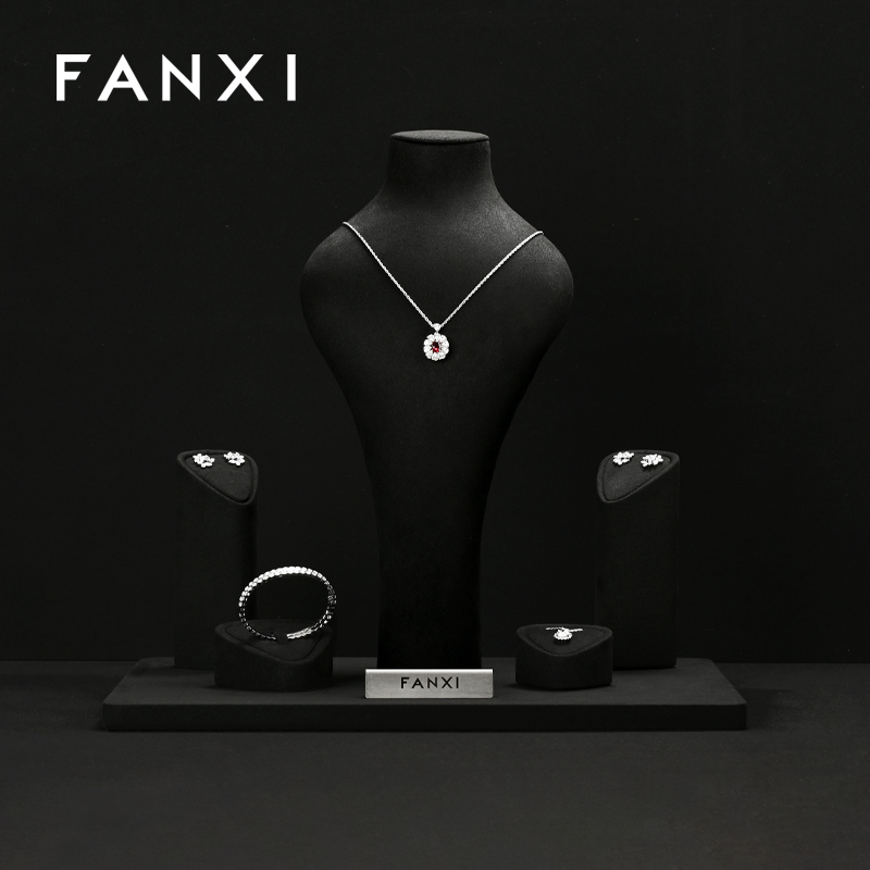 FANXI Fashion Black Microfiber Jewelry display set