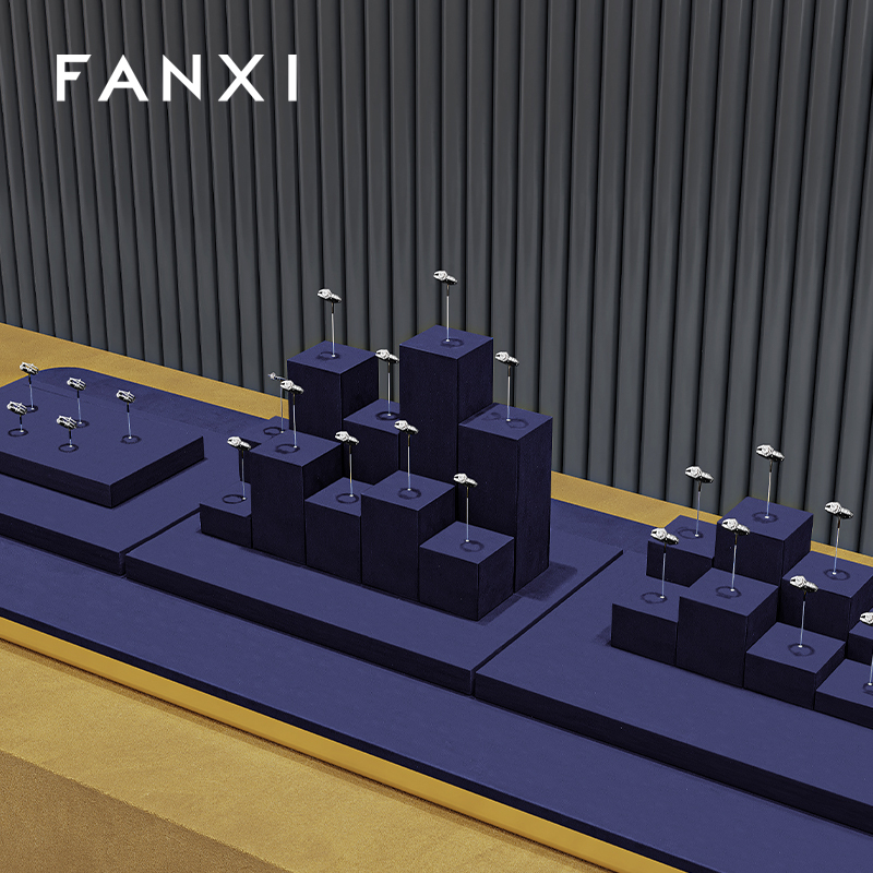 FANXI Luxury Blue metal Microfiber Jewelry display set series