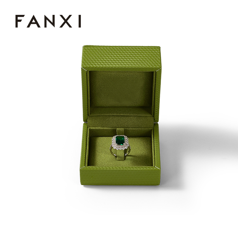 FANXI Custom Fluorescent Green leatherette paper Ring Box