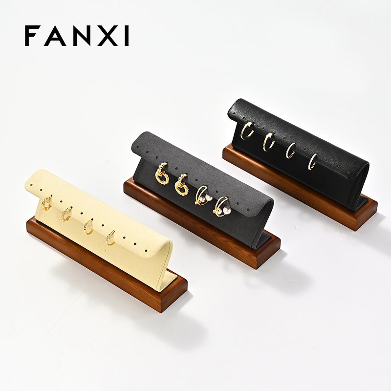 FANXI New Microfiber Wooden leather Earring holder