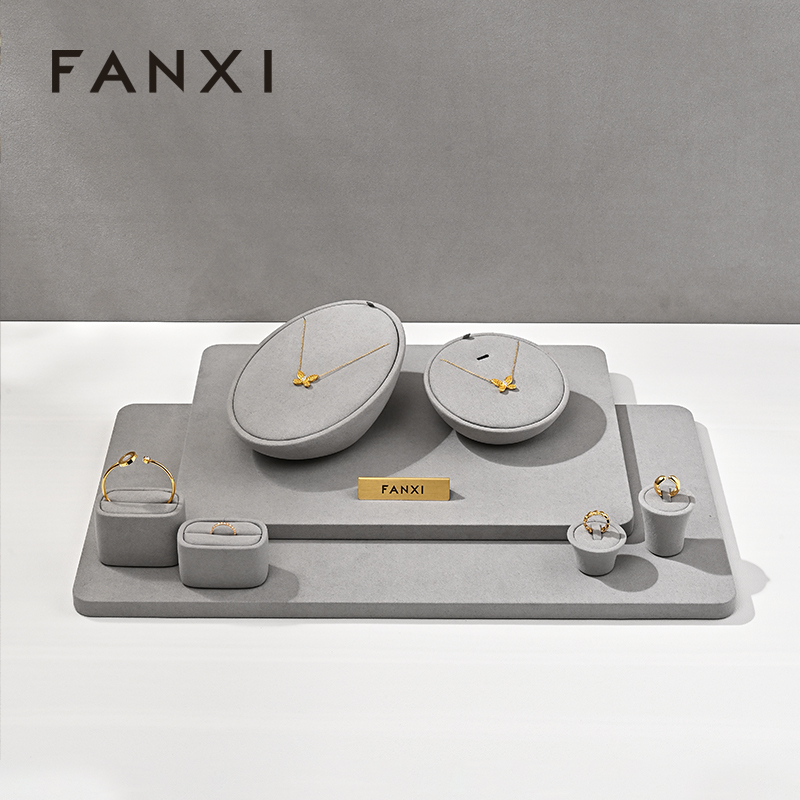 FANXI New arrival Grey Microfiber Jewelry Combination Set