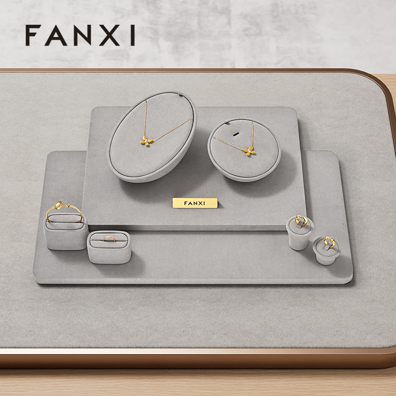 FANXI New arrival Grey Microfiber Jewelry Combination Set