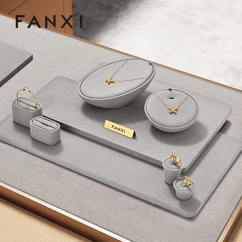 FANXI New arrival Grey Microfiber Jewelry Combination Set