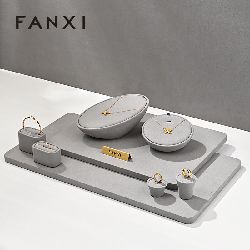 FANXI New arrival Grey Microfiber Jewelry Combination Set