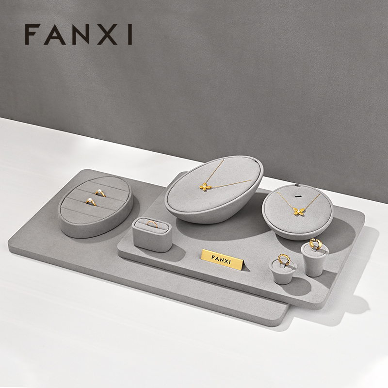 FANXI New arrival Grey Microfiber Jewelry Combination Set