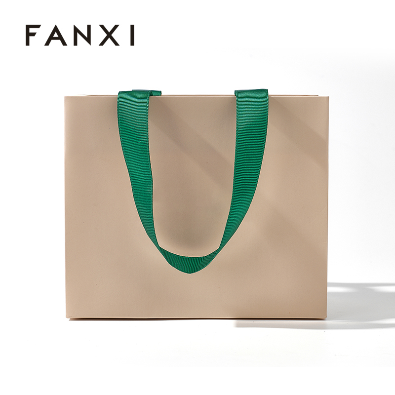 FANXI Custom Beige ribbon handle Jewelry Bag
