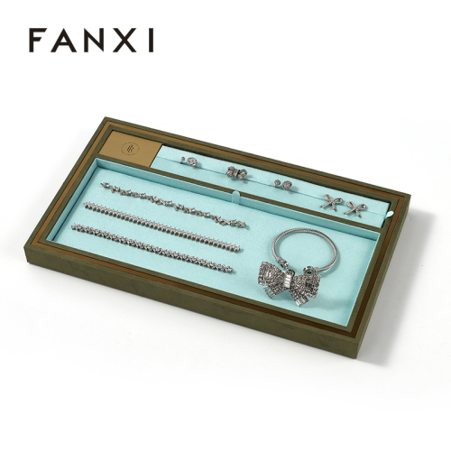 FANXI Custom blue and green Suede Jewelry plate