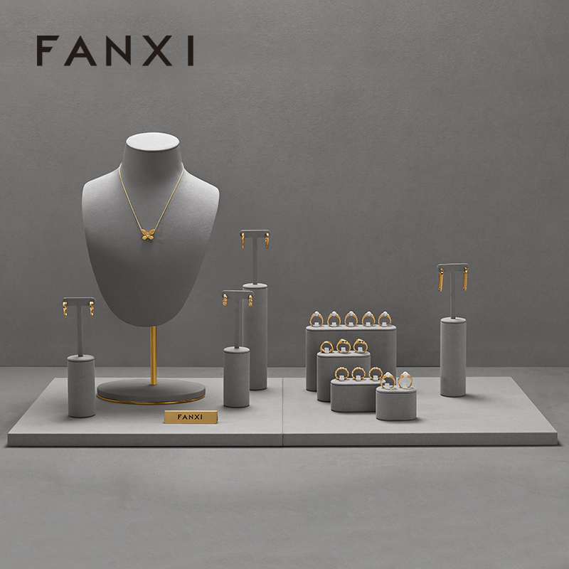 FANXI Hot sale Grey Microfiber Jewelry Combination Set