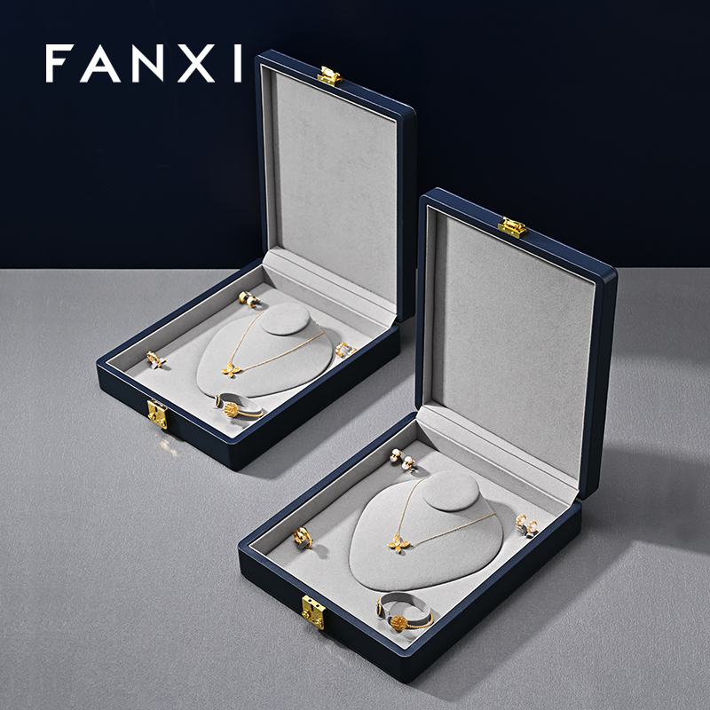 FANXI Fashion blue Microfiber leather jewelry case